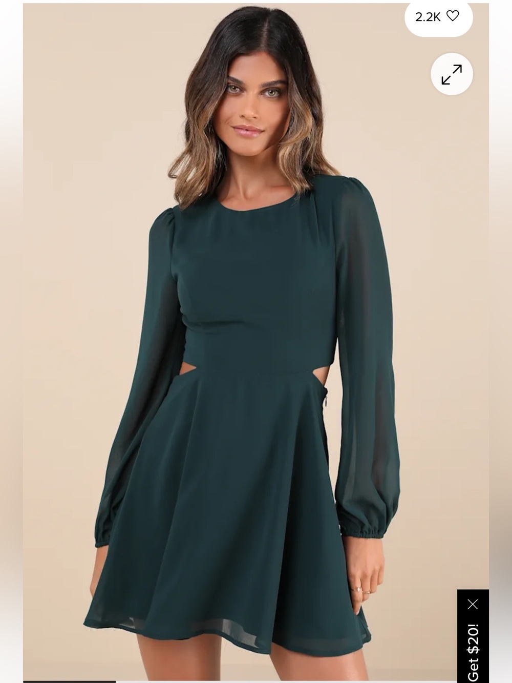 Women's emerald Long-Sleeve Chiffon Dress